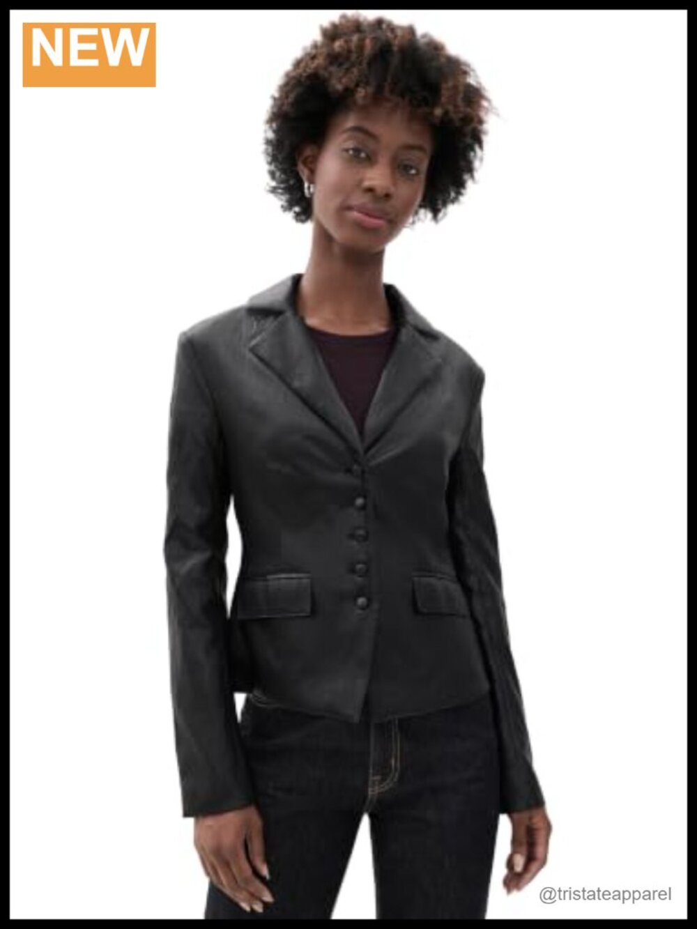 Fitted Faux Leather Blazer with Padded Shoulders - Women's Suiting